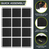 ProsourceFit Exercise Puzzle Mat ½ inch, 24 SQ FT, 6 Tiles, EVA Foam Interlocking Tiles Protective and Cushion Flooring for Gym Equipment, Exercise and Play Area, Black