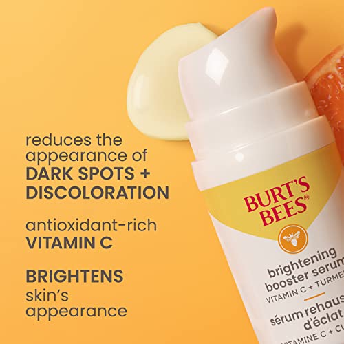 Burts Bees Vitamin C Turmeric Face Serum, Brightens Skin & Visibly Reduces Dark Spots, Fine Lines & Wrinkles, Naturally Hydrating, Lightweight - Brightening Booster Serum (1 oz)