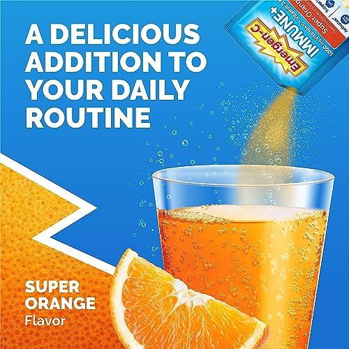 Emergen-C Immune+ Triple Action Immune Support Powder, BetaVia (R), 1000mg Vitamin C, B Vitamins, Vitamin D and Antioxidants, Super Orange – 50 Count