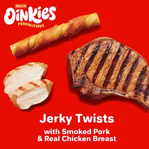 Hartz Oinkies Porkalicious Smoked Pig Skin Chicken Jerky Twists Dog Treats, 32 Count