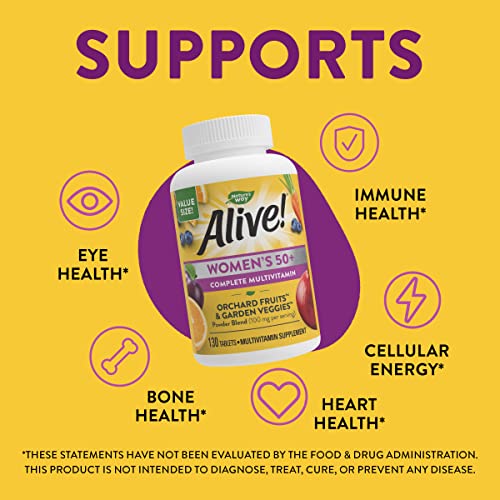 Natures Way Alive! Women’s 50+ Complete Multivitamin, Supports Multiple Body Systems, Supports Cellular Energy, High Potency B-Vitamins, Gluten-Free, 130 Tablets