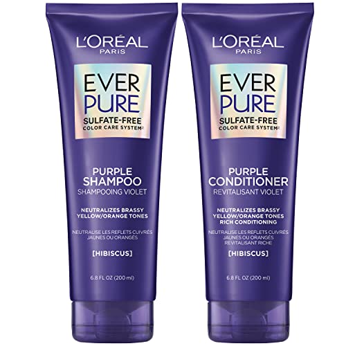 LOreal Paris Sulfate Free Purple Shampoo and Conditioner Set for blonde hair, EverPure 1 kit