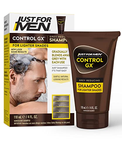 Just for Men Control GX Grey Reducing Shampoo for Lighter Shades of Hair, Blonde to Medium Brown, Gradual Hair Color, 4 Fl Oz - Pack of 3 (Packaging May Vary)