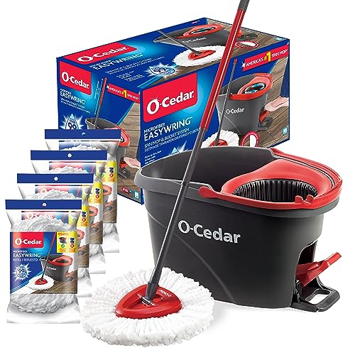 O-Cedar Easywring Microfiber Spin Mop & Bucket Floor Cleaning System with 4 Extra Refills