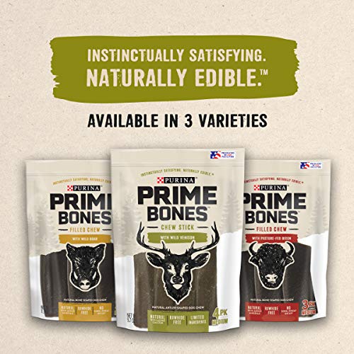 Purina Prime Bones Dog Bone, Made in USA Facilities, Natural Medium Dog Treats, Filled Chew With Pasture-Fed Bison - 6 ct. Pouch