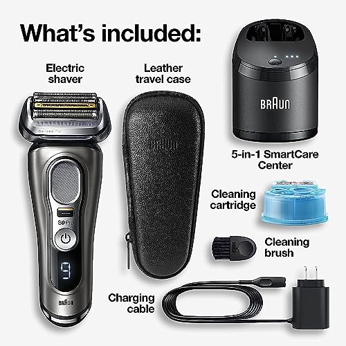 Braun Electric Razor for Men, Series 9 Pro 9465cc Wet & Dry Electric Foil Shaver with ProLift Beard Trimmer, Cleaning & Charging SmartCare Center, Noble Metal