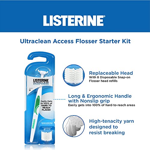 Listerine Ultraclean Access Flosser Refill Heads | Proper & Durable Oral Care & Hygiene | Effective Plaque Removal, Teeth & Gum Protection, PFAS FREE | Unflavored, 28 ct, 1 Pack