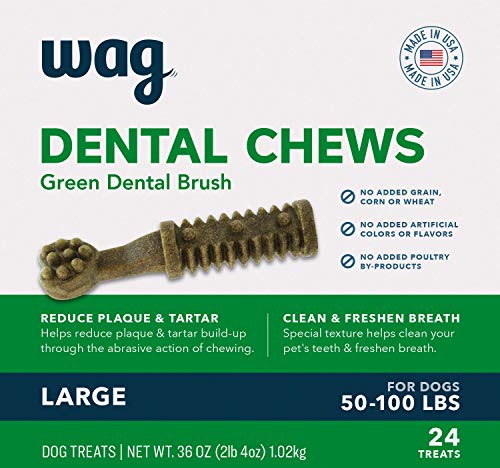 Amazon Brand - Wag Dental Dog Treats to Help Clean Teeth & Freshen Breath - Medium, Unflavored, 36 Count (Pack of 1)