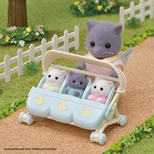 Calico Critters Persian Cat Triplets - Collectible Dollhouse Figures with Cradle Accessory