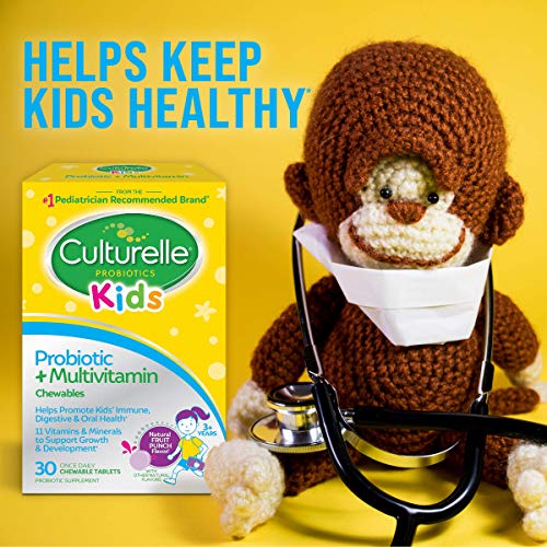 Culturelle Kids Probiotic + Complete Multivitamin Chewable For Kids, Ages 3+, 30 Count, Digestive Health, Oral Health & Immune Support - With 11 Vitamins & Minerals, including Vitamin C, D3 & Zinc