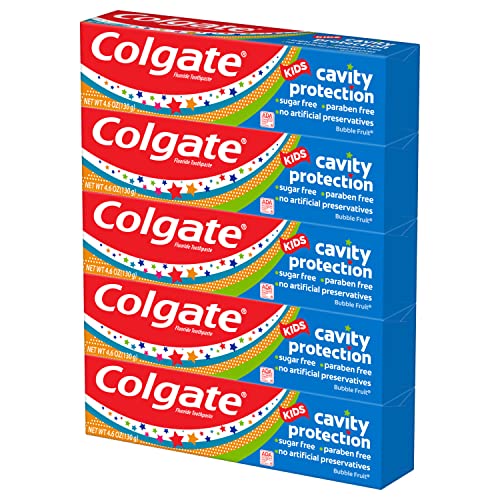 Colgate Kids Toothpaste with Fluoride, Anticavity & Cavity Protection Toothpaste, For Ages 2+, Mild Bubble Fruit Flavor, 4.6 Ounce