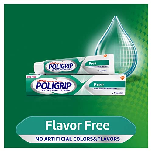 Super Poligrip Zinc Free Denture and Partials Adhesive Cream, 2.4 ounce (Pack of 4)