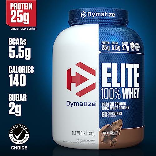 Dymatize Elite 100% Whey Protein Powder, 25g Protein, 5.5g BCAAs & 2.7g L-Leucine, Quick Absorbing & Fast Digesting for Optimal Muscle Recovery, Gourmet, 5 Pound Vanilla 80 Ounce