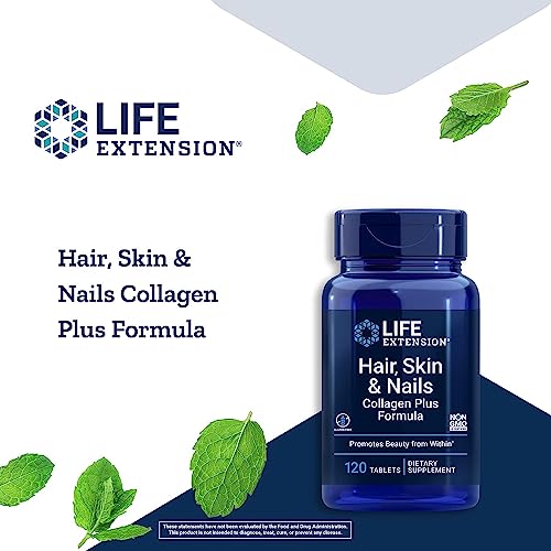 Life Extension Hair, Skin & Nails Collagen Plus Formula - Promotes Collagen & Keratin Health - with Niacin, Vitamin B6, Biotin, Calcium & Zinc - Non-GMO – 120 Count(Pack of 1)