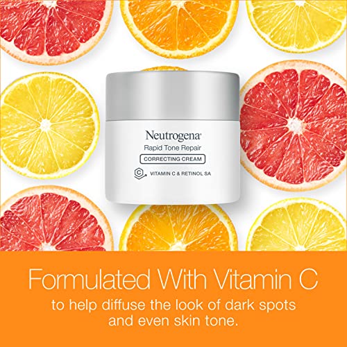 Neutrogena Rapid Tone Repair Retinol + Vitamin C Correcting Cream, Tone Evening Face & Neck Cream with Retinol & Hyaluronic Acid for Dark Spots, Fine Lines & Wrinkles, 1.7 oz