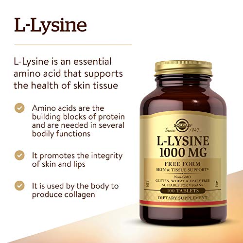 Solgar L-Lysine 1000 mg, 100 Tablets - Enhanced Absorption and Assimilation - Promotes Integrity of Skin and Lips - Collagen Support - Amino Acids - Non GMO, Vegan, Gluten Free - 100 Servings