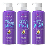 Aussie Deep Conditioner For Dry Hair with Avocado, Paraben Free, 3 Minute Miracle Moist, 16 Fl Oz Each, Triple Pack