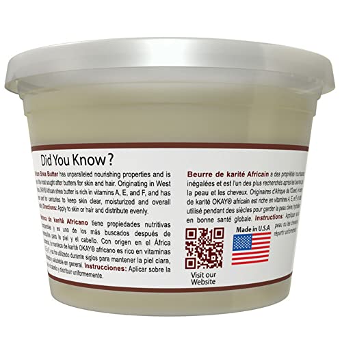 Okay Smooth All Natural,100% Pure Unrefined Daily Skin Moisturizer For Skin & Hair Yellow, Shea Butter, 13 oz