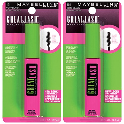 Maybelline Great Lash Washable Mascara Makeup, Volumizing Lash-Doubling Formula That Conditions As It Thickens, Very Black, 2 Count