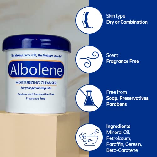 Albolene Face Moisturizer and Makeup Remover, Facial Cleanser and Cleansing Balm, Fragrance Free Cream, 12 oz