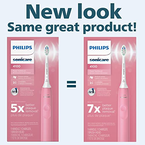 PHILIPS Sonicare 4100 Power Toothbrush, Rechargeable Electric Toothbrush with Pressure Sensor, Deep Pink HX3681/26