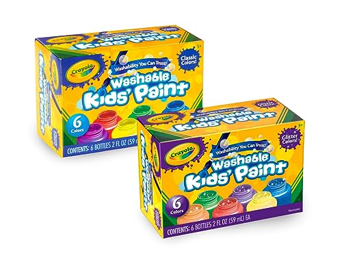 Crayola Washable Kids Paint Set (12 Ct), Classic and Glitter Paint for Kids, Arts & Craft Supplies for Classrooms, Back to School [Amazon Exclusive]