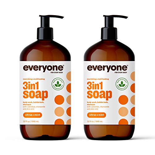 Everyone 3-in-1 Soap, Body Wash, Bubble Bath, Shampoo, 32 Ounce (Pack of 2), Ruby Grapefruit, Coconut Cleanser with Plant Extracts and Pure Essential Oils