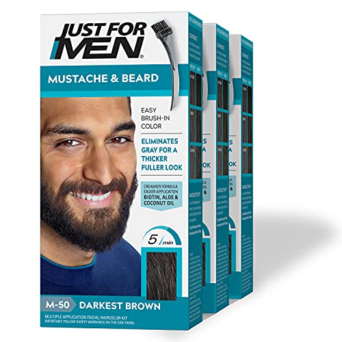 Just For Men Mustache & Beard, Beard Dye for Men with Brush Included for Easy Application, With Biotin Aloe and Coconut Oil for Healthy Facial Hair - Dark Brown, M-45, Pack of 1