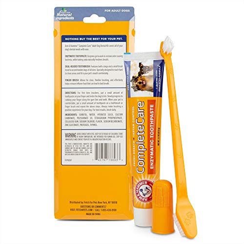 Arm & Hammer Complete Care Dog Dental Kit | 2.5 oz Chicken Flavor Enzymatic Dog Toothpaste, Toothbrush, & Finger Brush | Baking Soda Enhanced Formula for Fresh Breath and Tartar Control