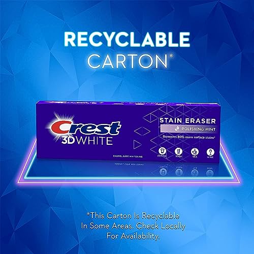 Crest 3D White Stain Eraser Teeth Whitening Toothpaste, Polishing Mint, 3.1 oz (Pack of 4)