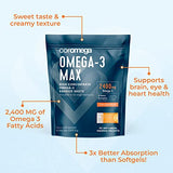 Coromega MAX High Concentrate Omega 3 Fish Oil, 2400mg Omega-3s with 3X Better Absorption Than Softgels, 30 Single Serve Packets, Citrus Burst Flavor; Anti Inflammatory Supplement with Vitamin D