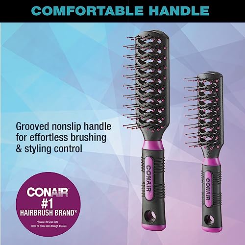 Conair Salon Results Vent Hairbrush Set, Travel Hairbrush and Full-Size Hairbrush Included, Color May Vary, 2 Count