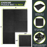 ProsourceFit Exercise Puzzle Mat ½ inch, 24 SQ FT, 6 Tiles, EVA Foam Interlocking Tiles Protective and Cushion Flooring for Gym Equipment, Exercise and Play Area, Black