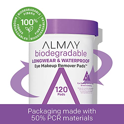 Eye Makeup Remover Pads by Almay, Biodegradable Longwear & Waterproof, Hypoallergenic, Cruelty Free-Fragrance Free Cleansing Wipes, 80 Pads (Pack of 1)