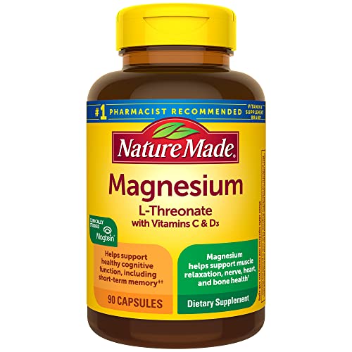 Nature Made Magnesium L-Threonate with Vitamin C & Vitamin D3, Cognitive Support Magnesium Supplement, 90 Capsules, 30 Day Supply