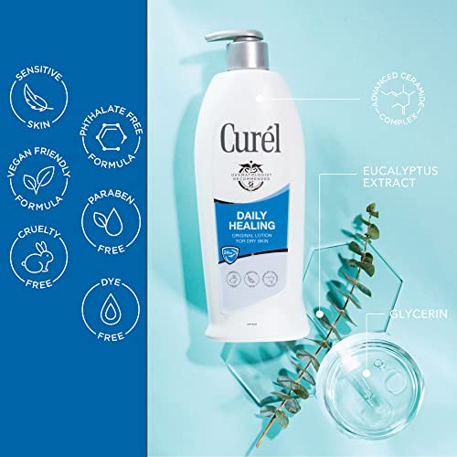 Curél Daily Healing Body Lotion for Dry Skin, Hand and Moisturizer Repairs Skin Retains Moisture, with Advanced Ceramides Complex, 20 Ounce