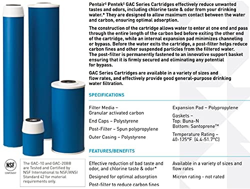 Pentair Pentek GAC-20 Carbon Water Filter, 20-Inch, Whole House Granular Activated Carbon (GAC) Replacement Cartridge, 20 x 2.5, White