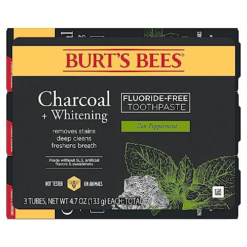 Burt’s Bees Toothpaste, Natural Flavor, Charcoal with Fluoride Toothpaste, Mountain Mint, 3 x 4.7oz