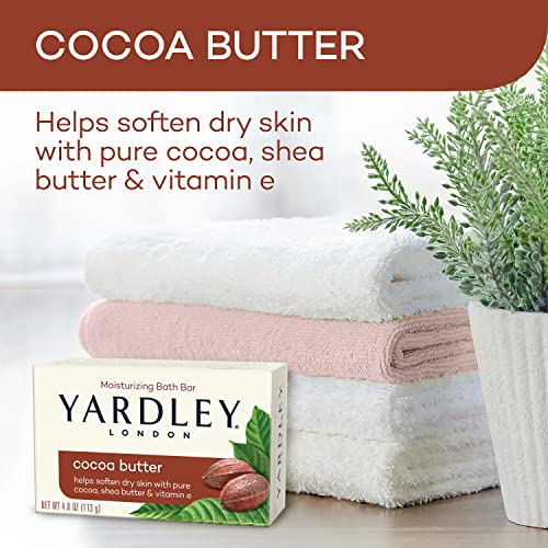 Yardley London Moisturizing Bath Soap Bar Shea Cocoa Butter, Helps Soften Dry Skin with Pure Cocoa and Vitamin E, (4.0 oz, 1)