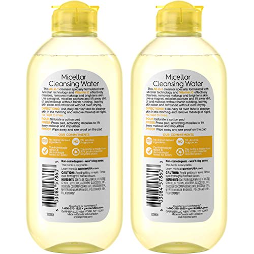 Garnier SkinActive Micellar Water with Vitamin C, Facial Cleanser & Makeup Remover, 13.5 Fl Oz (400mL), 1 Count (Packaging May Vary)