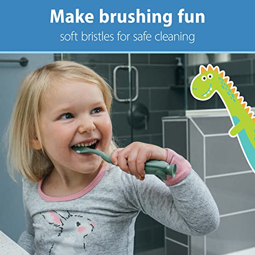 Dr. Brown's Baby and Toddler Toothbrush, Green and Orange Dinosaur 2-Pack, 1-4 Years