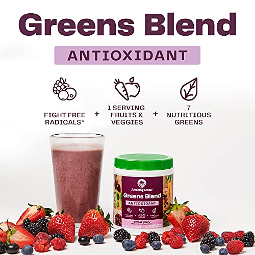 Amazing Grass Greens Blend Antioxidant: Super Greens Powder Smoothie Mix with Organic Spirulina, Beet Root Powder, Elderberry & Probiotics, Sweet Berry, 60 Servings (Packaging May Vary)