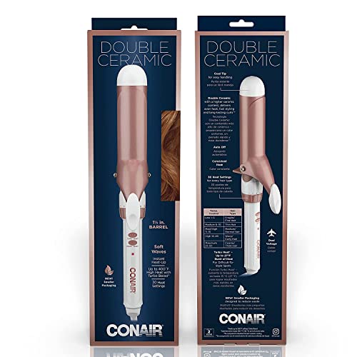 Conair Double Ceramic 1 1/4-Inch Curling Iron, 1 ¼ inch barrel produces loose curls – for use on medium and long hair