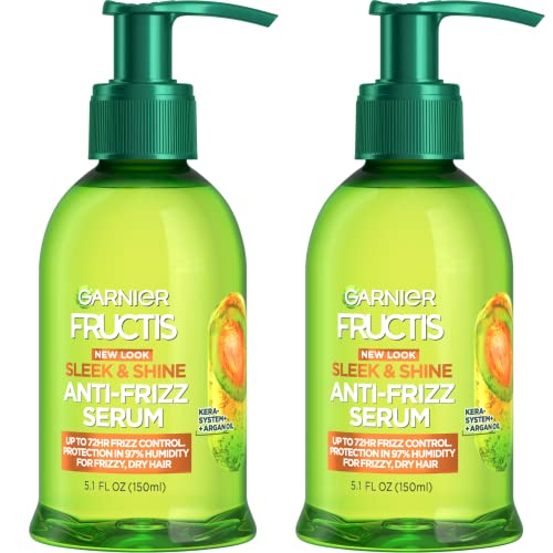 Garnier Fructis Sleek & Shine Anti-Frizz Serum for Frizzy, Dry Hair, Argan Oil, 5.1 Fl Oz, 2 Count (Packaging May Vary)