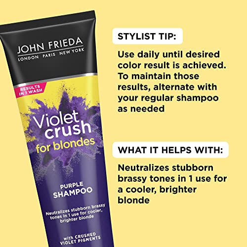 John Frieda Violet Crush Purple Shampoo and Conditioner Set for Blonde Hair, Blonde Toner Neutralizes Yellow Tones for Bleached, Blonde, and Platinum Hair., Enhance Blonde Tones, 8.3 oz (2 Pk Set)