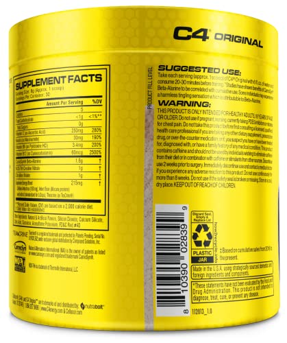 C4 Original Pre Workout Powder Fruit Punch - Vitamin C for Immune Support - Sugar Free Preworkout Energy for Men & Women - 150mg Caffeine + Beta Alanine + Creatine - 60 Servings