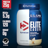 Dymatize Elite Casein Protein Powder, Slow Absorbing with Muscle Building Amino Acids, 100% Micellar Casein, 25g Protein, 5.4g BCAAs & 2.3g Leucine, Helps Overnight Recovery, Rich Chocolate, 4 Pound