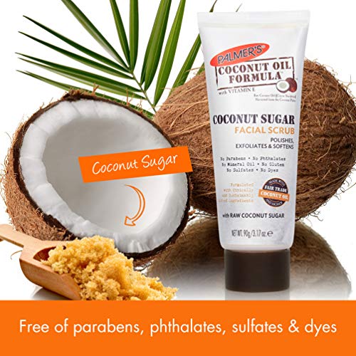 Palmers Coconut Oil Formula Coconut Sugar Facial Scrub Exfoliator, Face Scrub to Gently Exfoliate Away Dirt and Dead Skin Cells with Chamomile to Soften & Calm, 3.17 Ounces (Pack of 1)