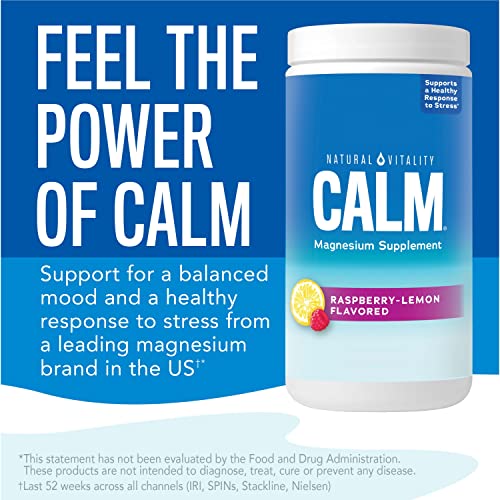 Natural Vitality Calm, Magnesium Citrate & Calcium Supplement, Drink Mix Powder Supports a Healthy Response to Stress, Gluten Free, Vegan, & Non-GMO, Raspberry Lemon, 16 Oz