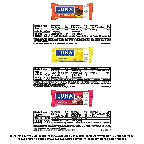 LUNA Bar - Variety Pack - Gluten-Free - Non-GMO - 7-9g Protein - Made with Organic Oats - Low Glycemic - Whole Nutrition Snack Bars - Amazon Exclusive - 1.69 oz. (12 Count)